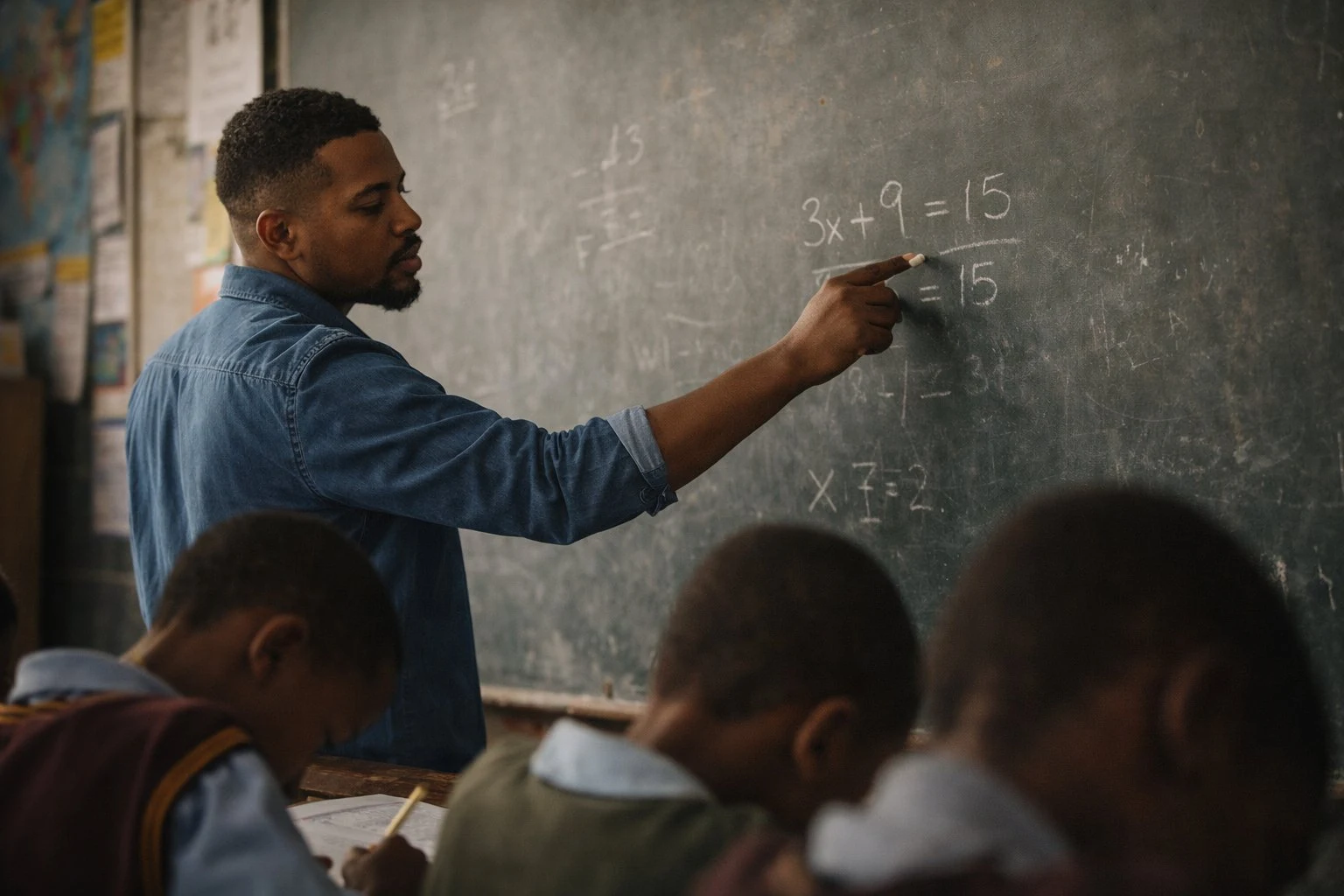 Teacher writing on a chalkboard